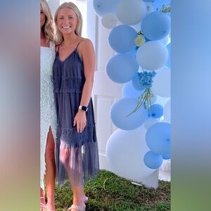 Sheer Tiered Indigo Slip Dress